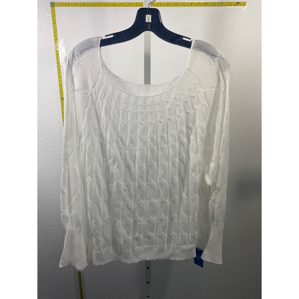 Cupshe White Cable Knit Sweater Scoop Neck Long Sleeve Boho Beach Cover Up NWT
